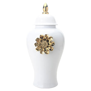 Homeroots 19" White And Gold Urn Ceramic Ginger Jar With Sculptural Details  Ceramic 571635