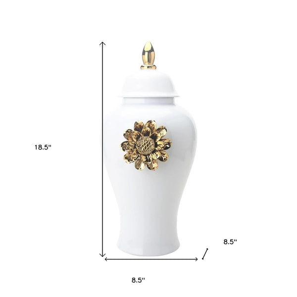 Homeroots 19" White And Gold Urn Ceramic Ginger Jar With Sculptural Details  Ceramic 571635
