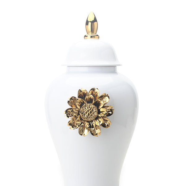 Homeroots 25" White And Gold Urn Ceramic Ginger Jar With Sculptural Details  Ceramic 571636