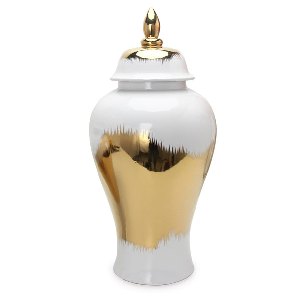 Homeroots 12" White And Gold Modern Abstract Ginger Jar - Elegant Ceramic Urn For Chic Home Decor Accents  Ceramic 571637
