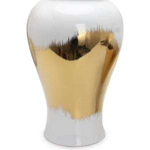 Homeroots 19" White And Gold Abstract Urn Ceramic Ginger Jar  Ceramic 571638