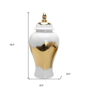 Homeroots 19" White And Gold Abstract Urn Ceramic Ginger Jar  Ceramic 571638