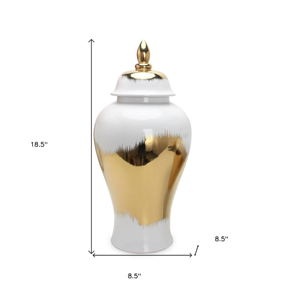 Homeroots 19" White And Gold Abstract Urn Ceramic Ginger Jar  Ceramic 571638