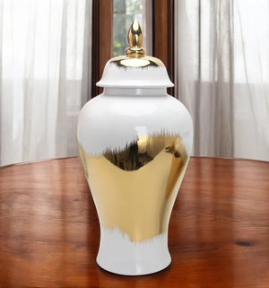 Homeroots 19" White And Gold Abstract Urn Ceramic Ginger Jar  Ceramic 571638