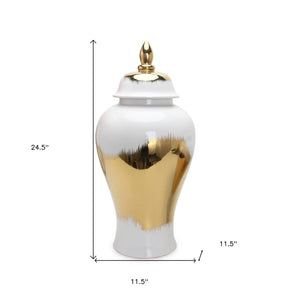 Homeroots 25" White And Gold Abstract Urn Ceramic Ginger Jar  Ceramic 571639