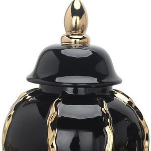Homeroots 15" Black And Gold Striped Urn Ceramic Ginger Jar – Elegant Decor For Living Room & Dining Areas  Ceramic 571640