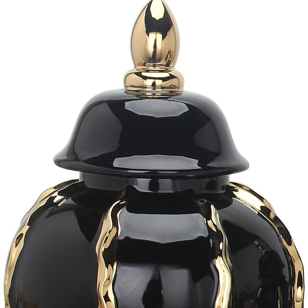 Homeroots 15" Black And Gold Striped Urn Ceramic Ginger Jar – Elegant Decor For Living Room & Dining Areas  Ceramic 571640