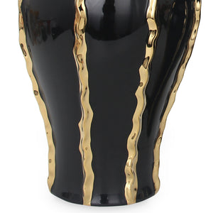Homeroots 19" Black And Gold Striped Urn Ceramic Ginger Jar  Ceramic 571641