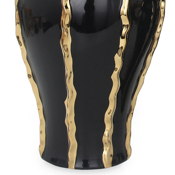 Homeroots 19" Black And Gold Striped Urn Ceramic Ginger Jar  Ceramic 571641