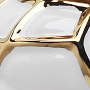 Homeroots 13" Gold And White Abstract Geo Ceramic Ginger Jar - Stylish Home Decor Accent And Storage Solution  Ceramic 571643