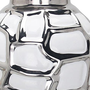 Homeroots 20" White And Silver Abstract Geo Ceramic Ginger Jar - Chic Decor Accent For Modern Interiors  Ceramic 571648