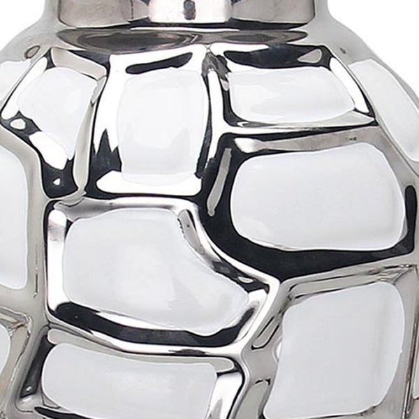 Homeroots 20" White And Silver Abstract Geo Ceramic Ginger Jar - Chic Decor Accent For Modern Interiors  Ceramic 571648