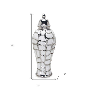 Homeroots 20" White And Silver Abstract Geo Ceramic Ginger Jar - Chic Decor Accent For Modern Interiors  Ceramic 571648