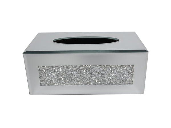 Homeroots Silver Mirrored Glass Bling Tissue Box Cover  Mirrored Glass 571651