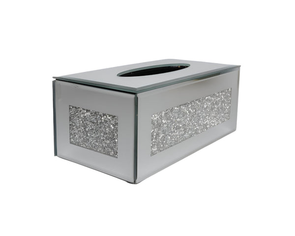 Homeroots Silver Mirrored Glass Bling Tissue Box Cover  Mirrored Glass 571651