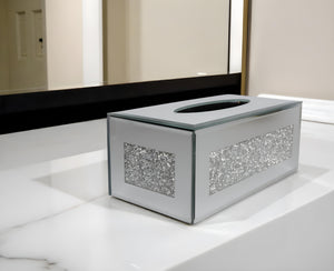 Homeroots Silver Mirrored Glass Bling Tissue Box Cover  Mirrored Glass 571651