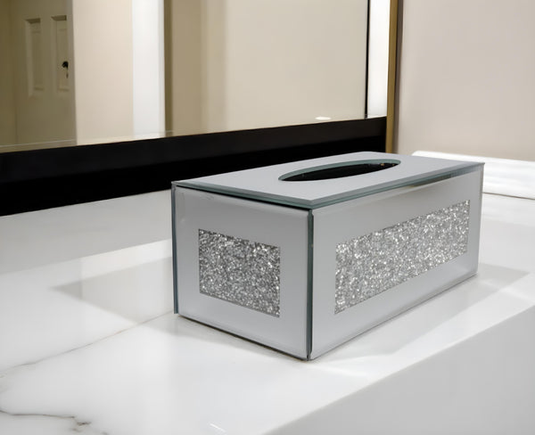 Homeroots Silver Mirrored Glass Bling Tissue Box Cover  Mirrored Glass 571651