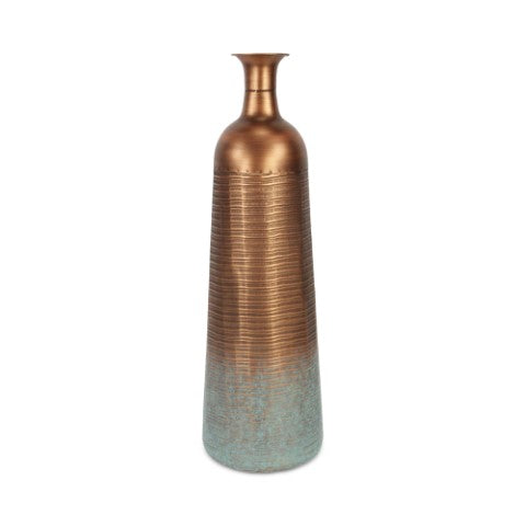 Homeroots 28" Stunning Copper And Teal Abstract Tapered Metal Floor Vase - Artisanal Home Decor Accent Piece  Metal 571653