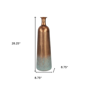 Homeroots 28" Stunning Copper And Teal Abstract Tapered Metal Floor Vase - Artisanal Home Decor Accent Piece  Metal 571653