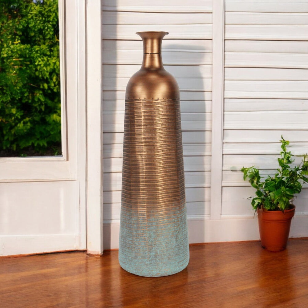 Homeroots 28" Stunning Copper And Teal Abstract Tapered Metal Floor Vase - Artisanal Home Decor Accent Piece  Metal 571653