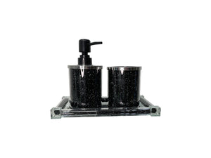 Homeroots Three Piece Black Silver And Clear Glass Bling Bathroom Accessory Set  Glass 571658