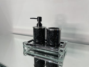 Homeroots Three Piece Black Silver And Clear Glass Bling Bathroom Accessory Set  Glass 571658