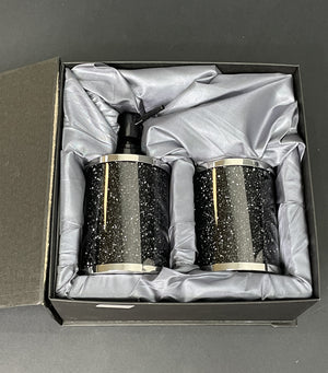 Homeroots Three Piece Black Silver And Clear Glass Bling Bathroom Accessory Set  Glass 571658