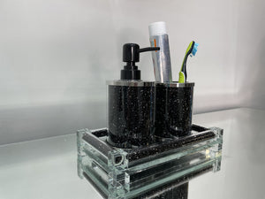 Homeroots Three Piece Black Silver And Clear Glass Bling Bathroom Accessory Set  Glass 571658