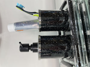 Homeroots Three Piece Black Silver And Clear Glass Bling Bathroom Accessory Set  Glass 571658