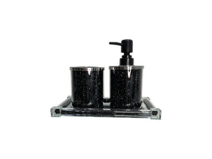 Homeroots Three Piece Black Silver And Clear Glass Bling Bathroom Accessory Set  Glass 571658
