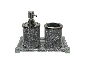 Homeroots Three Piece Clear And Silver Glass Bling Bathroom Accessory Set  Glass 571659