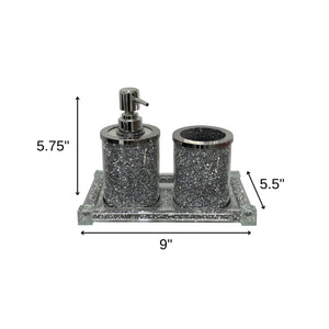 Homeroots Three Piece Clear And Silver Glass Bling Bathroom Accessory Set  Glass 571659