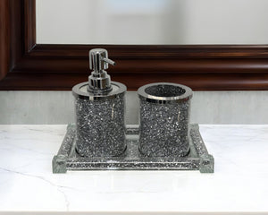 Homeroots Three Piece Clear And Silver Glass Bling Bathroom Accessory Set  Glass 571659