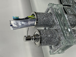 Homeroots Three Piece Clear And Silver Glass Bling Bathroom Accessory Set  Glass 571659