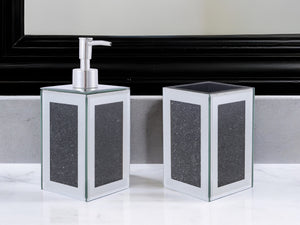 Homeroots Two Piece Black Mirrored Glass Bling Bathroom Accessory Set  Mirrored Glass 571660