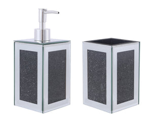 Homeroots Two Piece Black Mirrored Glass Bling Bathroom Accessory Set  Mirrored Glass 571660