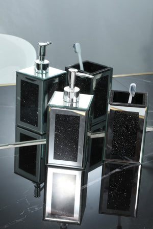 Homeroots Two Piece Black Mirrored Glass Bling Bathroom Accessory Set  Mirrored Glass 571660