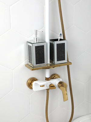 Homeroots Two Piece Black Mirrored Glass Bling Bathroom Accessory Set  Mirrored Glass 571660