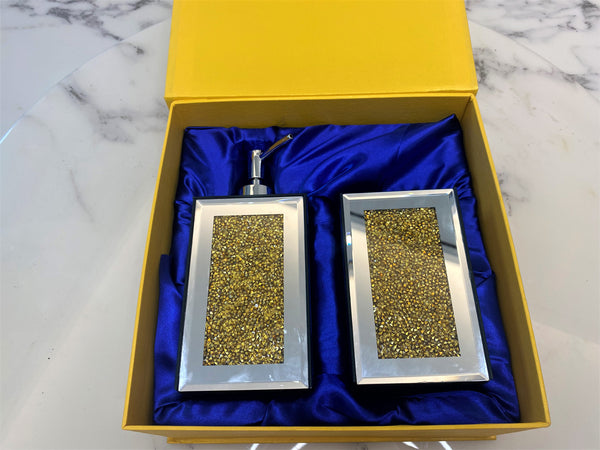 Homeroots Two Piece Gold And Mirrored Glass Bling Bathroom Accessory Set  Mirrored Glass 571661