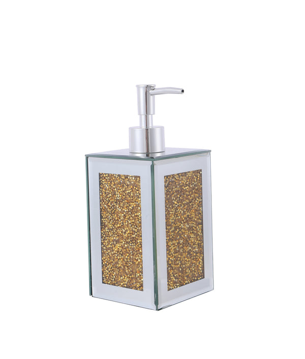 Homeroots Two Piece Gold And Mirrored Glass Bling Bathroom Accessory Set  Mirrored Glass 571661