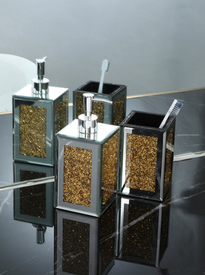 Homeroots Two Piece Gold And Mirrored Glass Bling Bathroom Accessory Set  Mirrored Glass 571661