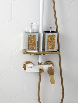 Homeroots Two Piece Gold And Mirrored Glass Bling Bathroom Accessory Set  Mirrored Glass 571661