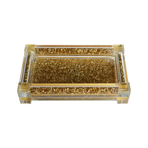 Homeroots Three Piece Clear And Gold Mirrored Glass Bling Bathroom Accessory Set  Mirrored Glass 571663