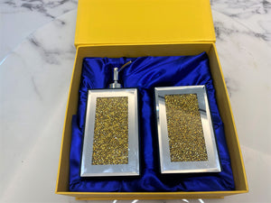 Homeroots Three Piece Clear And Gold Mirrored Glass Bling Bathroom Accessory Set  Mirrored Glass 571663