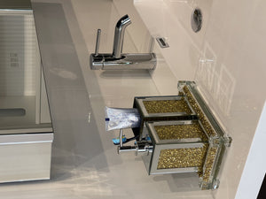 Homeroots Three Piece Clear And Gold Mirrored Glass Bling Bathroom Accessory Set  Mirrored Glass 571663