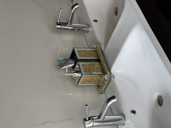 Homeroots Three Piece Clear And Gold Mirrored Glass Bling Bathroom Accessory Set  Mirrored Glass 571663