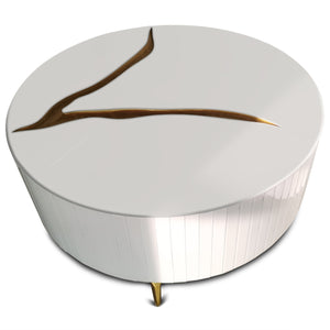 Homeroots 40" Round White And Gold Wood Coffee Table With Glamorous Abstract Design For Modern Living Spaces   571665