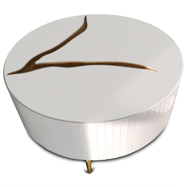 Homeroots 40" Round White And Gold Wood Coffee Table With Glamorous Abstract Design For Modern Living Spaces   571665