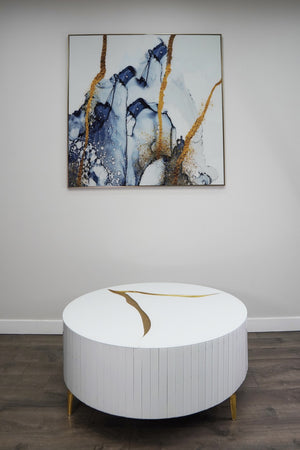 Homeroots 40" Round White And Gold Wood Coffee Table With Glamorous Abstract Design For Modern Living Spaces   571665
