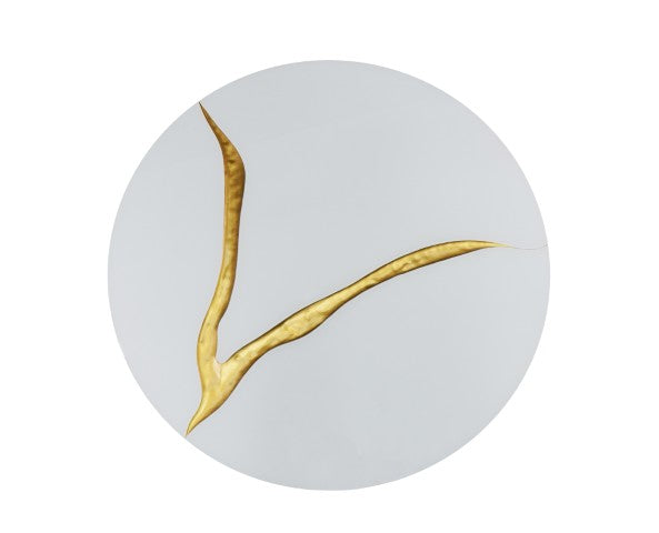 Homeroots 40" Round White And Gold Wood Coffee Table With Glamorous Abstract Design For Modern Living Spaces   571665